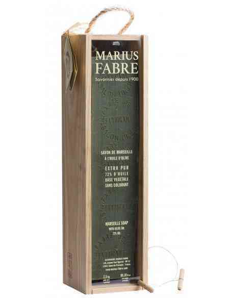 [MAF027] Savon de Marseille en barre 2,5 kg dans un coffret en bois NATURE - Recharge grand format