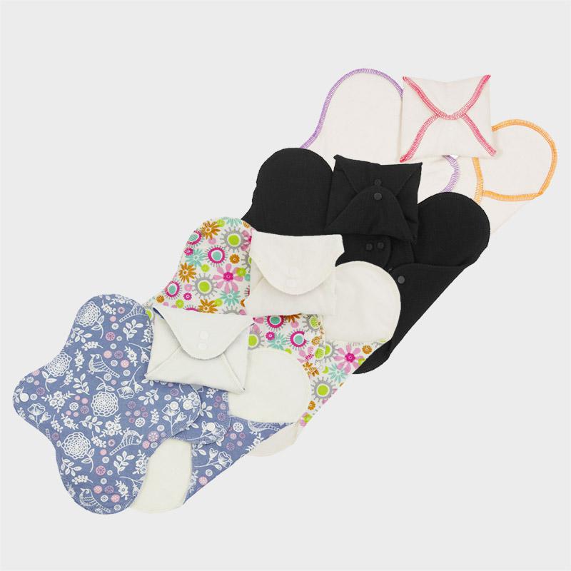 [IMV035] Washable sanitary napkins - organic cotton - pack of 3 - Flowers (Strong/Night)
