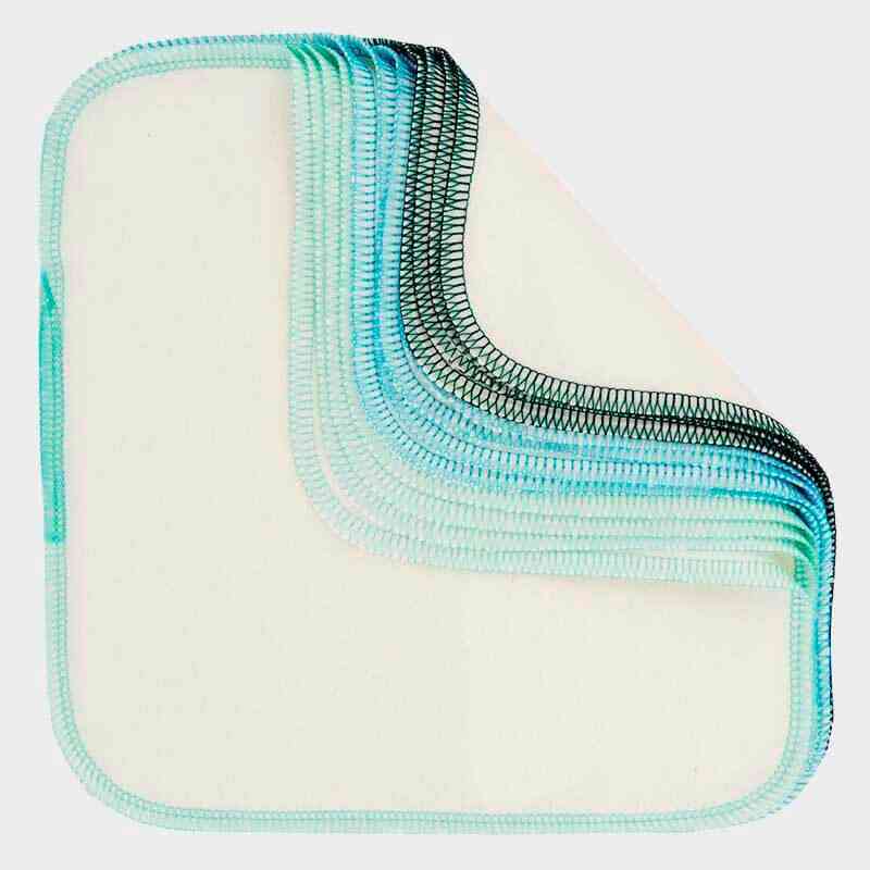 [IMV057] Essuie-tout / Lingettes lavables - coton bio - pack de 10 - Finition bleue