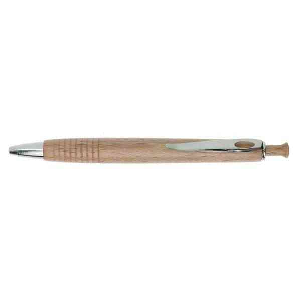 [ECB014] Beech wood ballpoint pen &quot;Curve Line&quot; with metal clip and wooden button