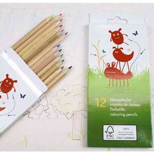 [ECB020] Crayons de couleurs - boîte de 12 - 100% bois naturel FSC