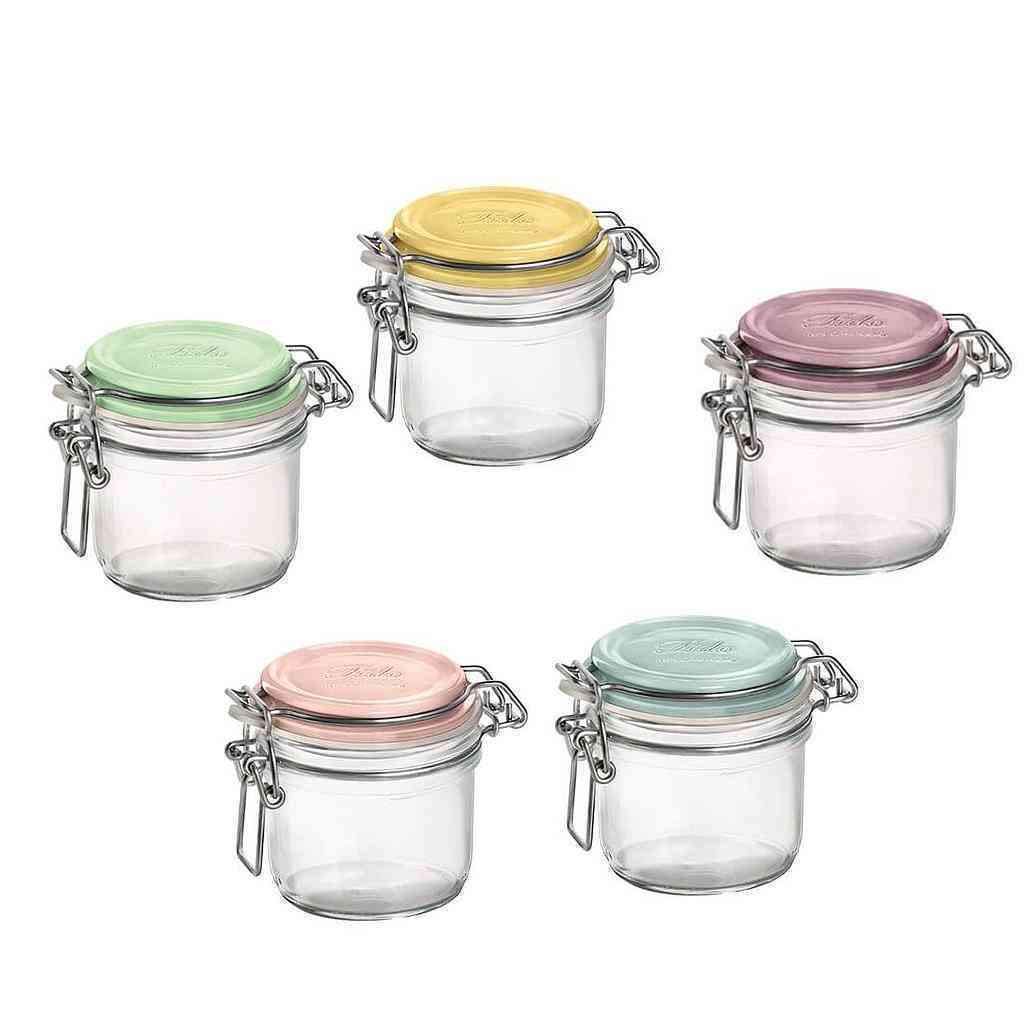 [BOR007] Hermetic round Fido jar with coloured lid 25,5cl (Pink)