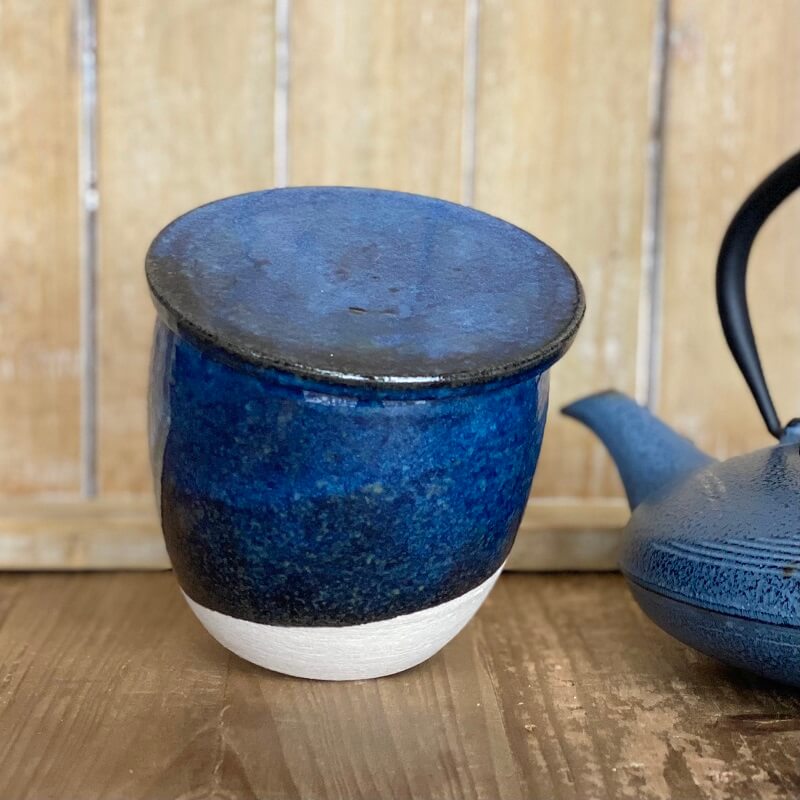 Beurrier à eau bleu nov n°2 - beurrier breton en grès - Objet artisanal  créé dans mon atelier : : Cuisine et Maison