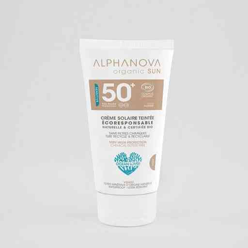 [ALP005] Crème solaire visage teintée claire SPF50+ ÉTÉ  / HIVERTUBE 50g BIO***COSMOS 