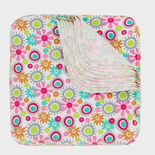 [IMV022] Reusable paper towels / Washable wipes - organic cotton - pack of 12 - Flowers