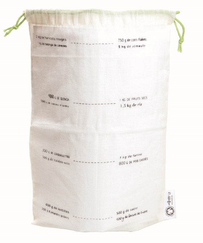 [AHT012] Lot de 5 sacs gradués réutilisables en coton bio / taille M