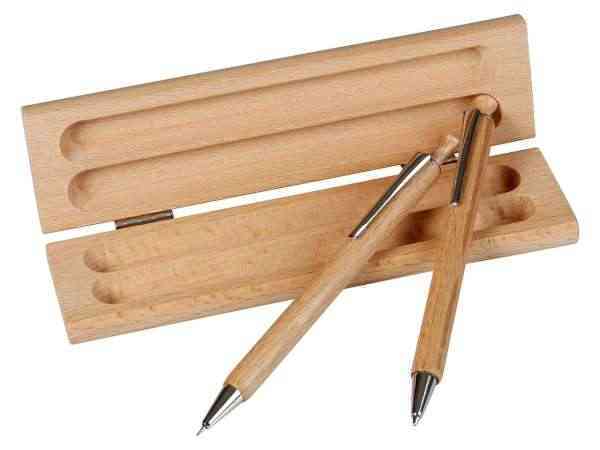 [MEM005] Schrijfset in natuurlijk beukenhout met potlood en balpen