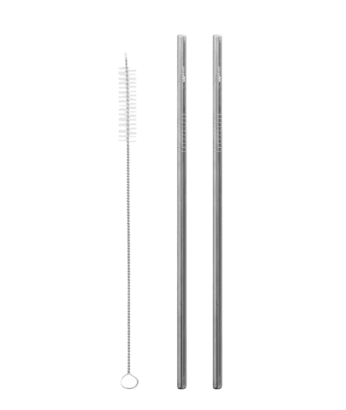 [QWE073] Straws + brush - Stainless steel - Set of 2
