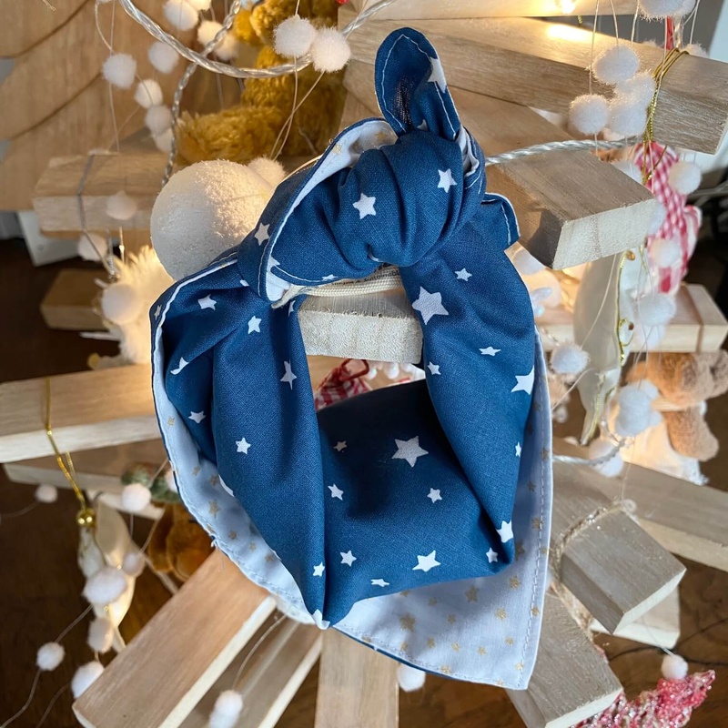 Furoshiki double face - Emballage cadeau réutilisable - Etoiles bleu nuit/or