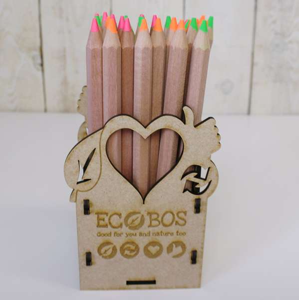 Boîte de crayons de 4 couleurs Maxi - FLUO - 18 cm - 100% bois naturel FSC