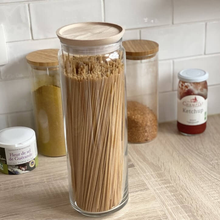 Pot à spaghettis en verre 2L avec couvercle en bois